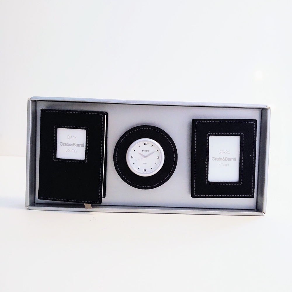Crate & Barrel Travel Set: Frame, Journal, Clock